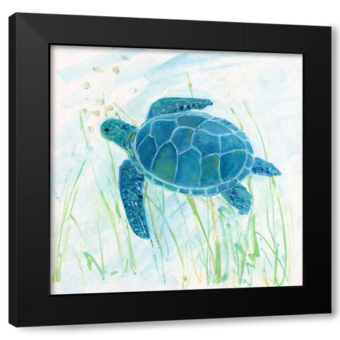 Reef Turtle II Black Modern Wood Framed Art Print with Double Matting by Swatland, Sally