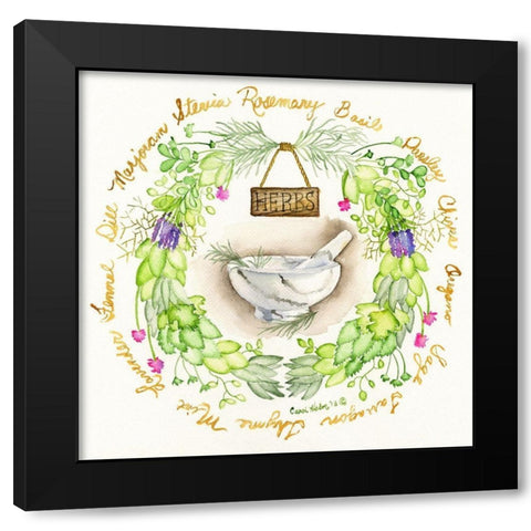 Herbal Wreath Black Modern Wood Framed Art Print by Halm, Carol