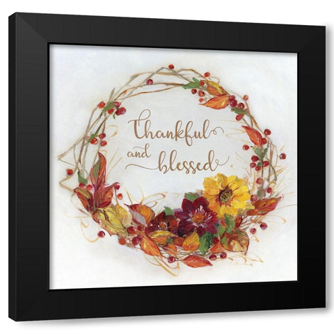 Thankful and Blessed Harvest Wreath Black Modern Wood Framed Art Print with Double Matting by Swatland, Sally