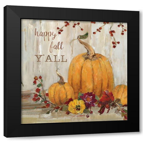 Pumpkin Patch Happy Fall Black Modern Wood Framed Art Print by Swatland, Sally