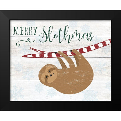 Merry Slothmas Black Modern Wood Framed Art Print by CAD Designs