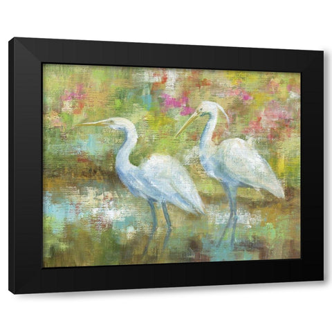 Egret Tapestry Black Modern Wood Framed Art Print with Double Matting by Nan