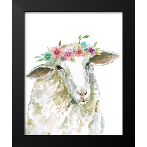 Flower Crown Sheep Black Modern Wood Framed Art Print by Robinson, Carol