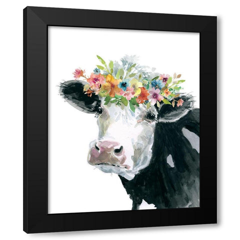 Flower Crown Cow Black Modern Wood Framed Art Print with Double Matting by Robinson, Carol