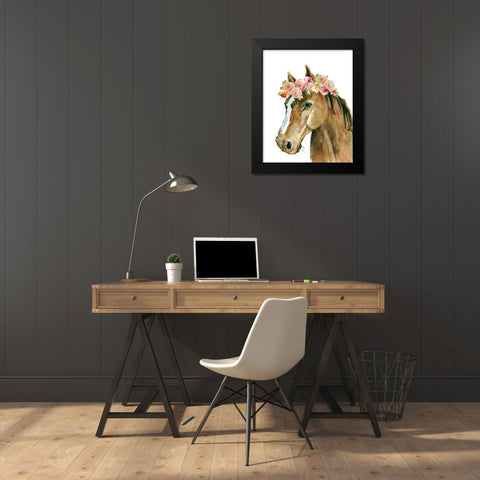 Flower Crown Horse Black Modern Wood Framed Art Print by Robinson, Carol