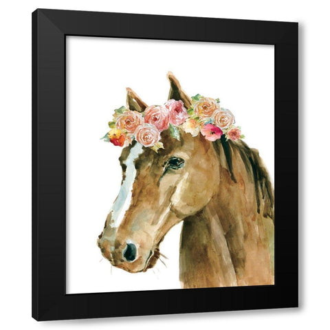 Flower Crown Horse Black Modern Wood Framed Art Print with Double Matting by Robinson, Carol