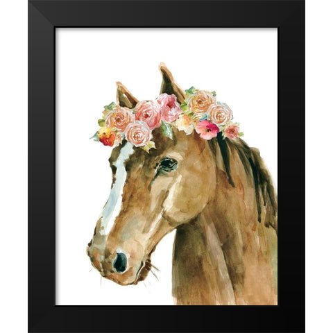 Flower Crown Horse Black Modern Wood Framed Art Print by Robinson, Carol