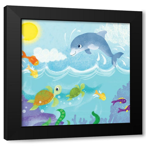 Mermaid Play II Black Modern Wood Framed Art Print by Mitchell, Melanie