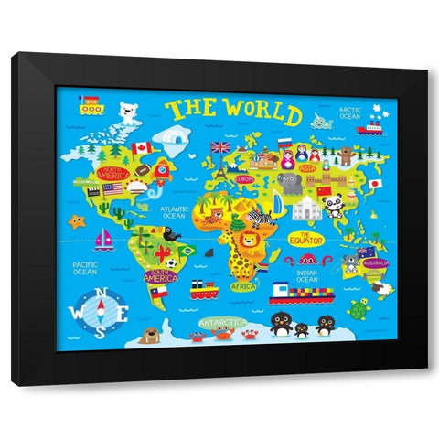 World Map Black Modern Wood Framed Art Print with Double Matting by Bradley, Jennie