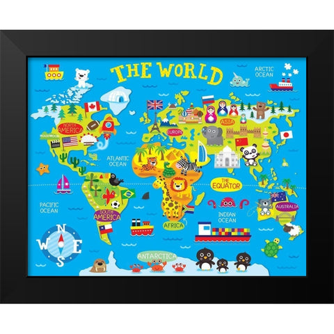 World Map Black Modern Wood Framed Art Print by Bradley, Jennie