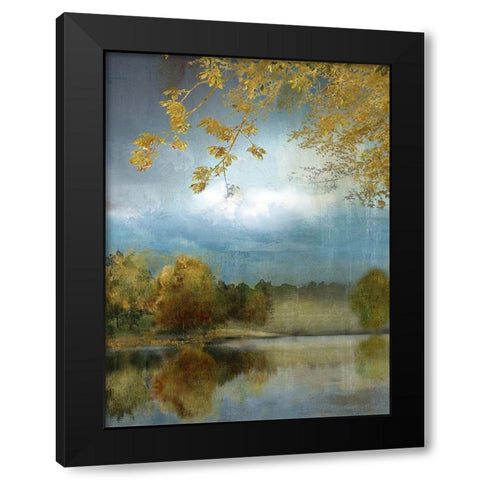 Golden Leaves Black Modern Wood Framed Art Print by Nan