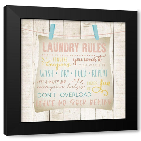 Laundry Rules Black Modern Wood Framed Art Print with Double Matting by CAD Designs