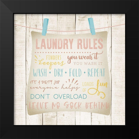 Laundry Rules Black Modern Wood Framed Art Print by CAD Designs