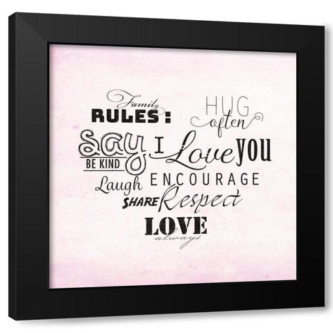 Family Rules Black Modern Wood Framed Art Print with Double Matting by Santiago, Daniela