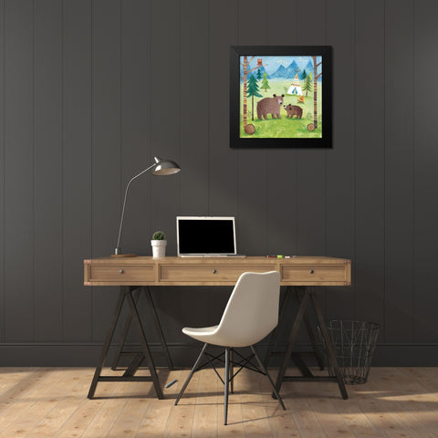 Woodland Family Bears Black Modern Wood Framed Art Print by Cave, Joanne