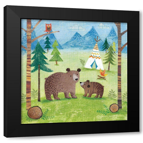 Woodland Family Bears Black Modern Wood Framed Art Print by Cave, Joanne