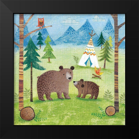 Woodland Family Bears Black Modern Wood Framed Art Print by Cave, Joanne