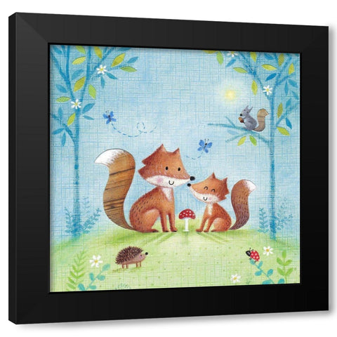 Woodland Family Fox Black Modern Wood Framed Art Print with Double Matting by Cave, Joanne