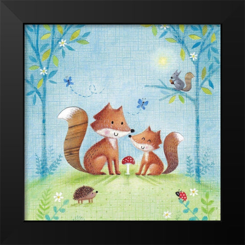 Woodland Family Fox Black Modern Wood Framed Art Print by Cave, Joanne