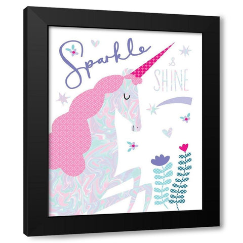 Sparkle Unicorn Black Modern Wood Framed Art Print with Double Matting by Pepper, Charlotte