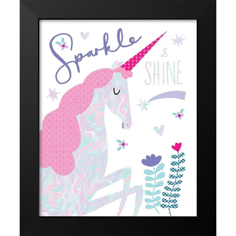 Sparkle Unicorn Black Modern Wood Framed Art Print by Pepper, Charlotte