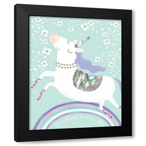 Rainbow Unicorn Black Modern Wood Framed Art Print with Double Matting by Hanton, Sophie