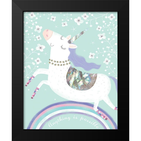 Rainbow Unicorn Black Modern Wood Framed Art Print by Hanton, Sophie