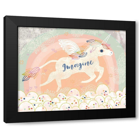 Imagine Unicorn Black Modern Wood Framed Art Print by Doyle, Lizzy