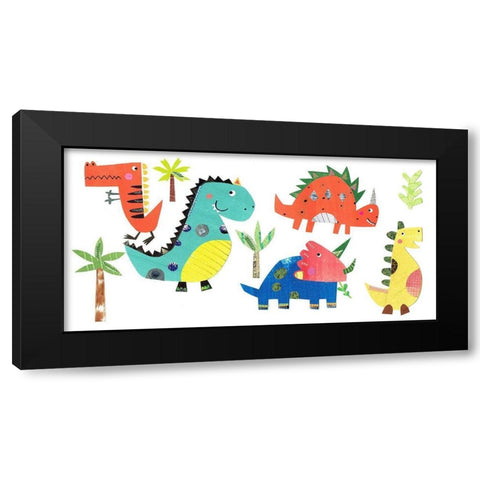 Dino Party Black Modern Wood Framed Art Print with Double Matting by Pope, Kate and Elizabeth
