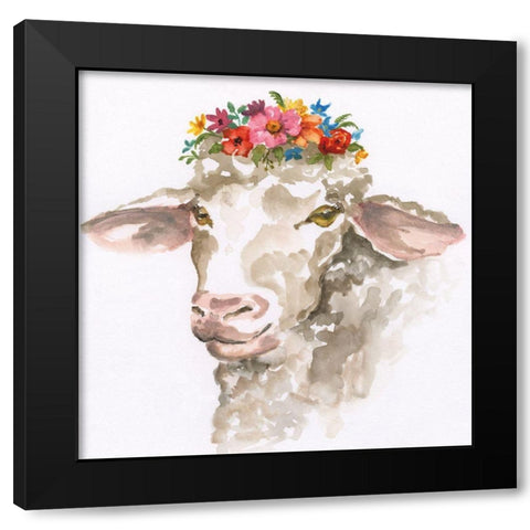 Princess Sheep Black Modern Wood Framed Art Print by Nan