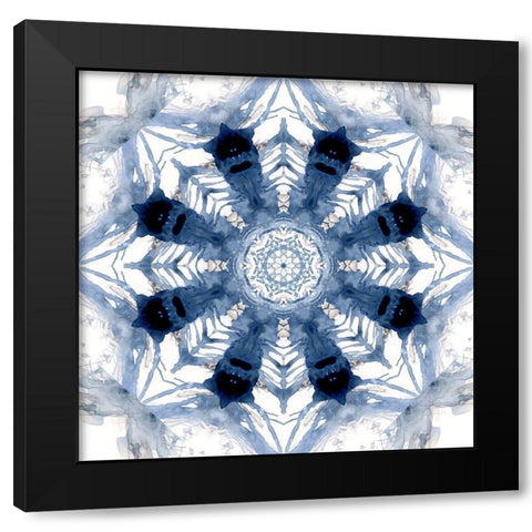 Indigo Kaleidoscope III Black Modern Wood Framed Art Print with Double Matting by Nan