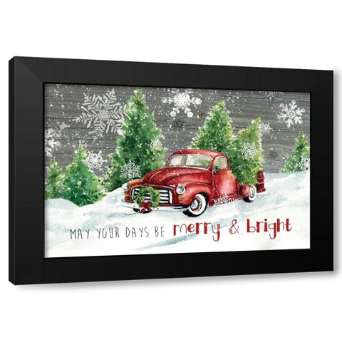 Merry and Bright Christmas Truck Black Modern Wood Framed Art Print with Double Matting by Robinson, Carol
