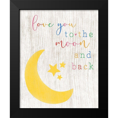 To the Moon and Back Black Modern Wood Framed Art Print by CAD Designs