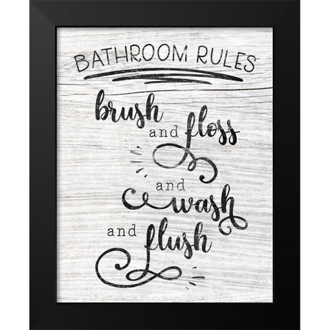 Bathroom Rules Black Modern Wood Framed Art Print by CAD Designs