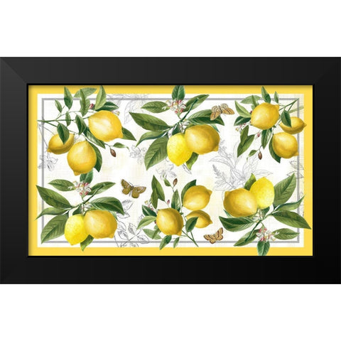 Linen Lemons Black Modern Wood Framed Art Print by Nan