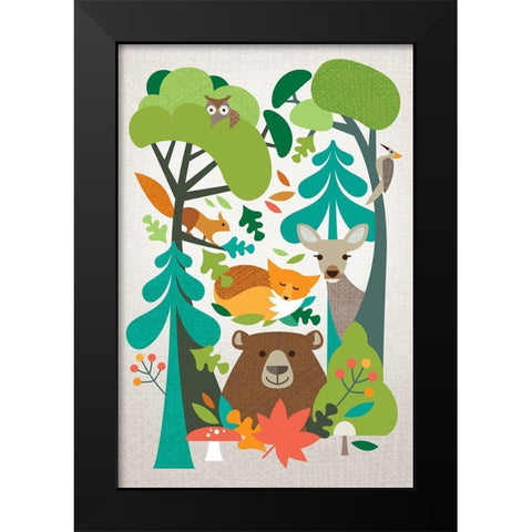 Woodland Friends Black Modern Wood Framed Art Print by Shufflebotham, Amanda