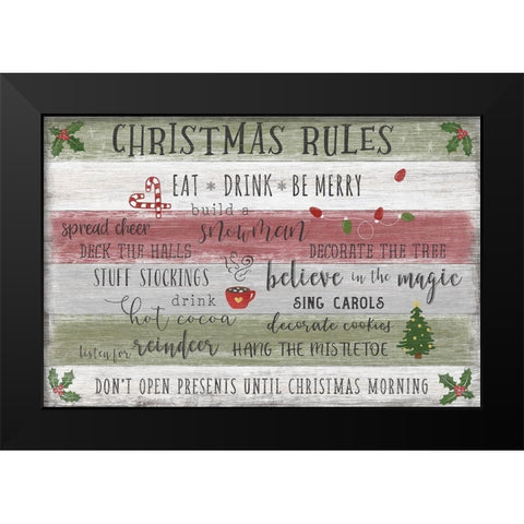 Christmas Rules Black Modern Wood Framed Art Print by Carpentieri, Natalie