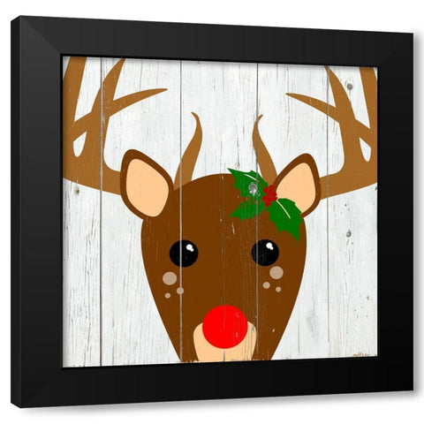 Holly Reindeer Black Modern Wood Framed Art Print with Double Matting by Santiago, Daniela