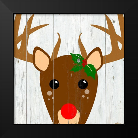 Holly Reindeer Black Modern Wood Framed Art Print by Santiago, Daniela