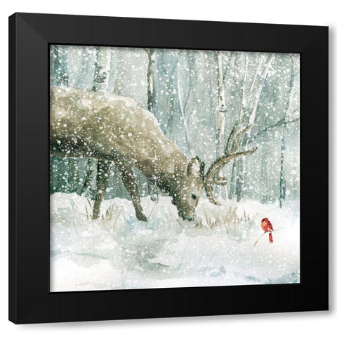 Winter Forest Friends Black Modern Wood Framed Art Print with Double Matting by Robinson, Carol