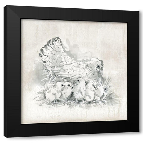 Hen and Chicks Black Modern Wood Framed Art Print by Robinson, Carol