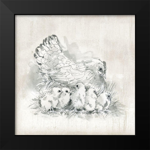Hen and Chicks Black Modern Wood Framed Art Print by Robinson, Carol