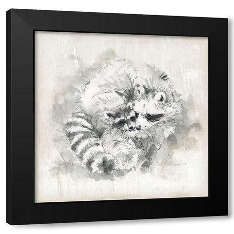 Raccoon Momma and Baby Black Modern Wood Framed Art Print by Robinson, Carol