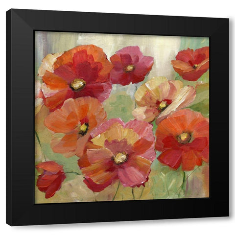 Poppy Party Black Modern Wood Framed Art Print by Nan