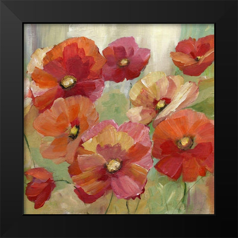 Poppy Party Black Modern Wood Framed Art Print by Nan