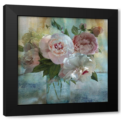 Peony Bouquet I Black Modern Wood Framed Art Print with Double Matting by Nan