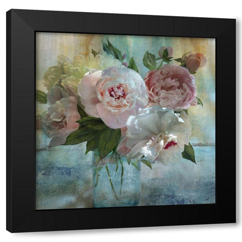 Peony Bouquet I Black Modern Wood Framed Art Print by Nan