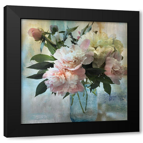 Peony Bouquet II Black Modern Wood Framed Art Print with Double Matting by Nan