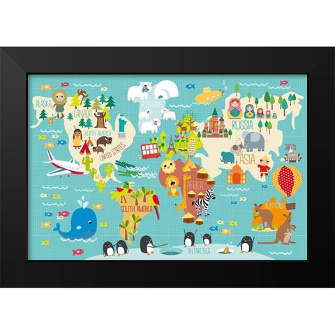 Childrens World Black Modern Wood Framed Art Print by Hogan, Martina