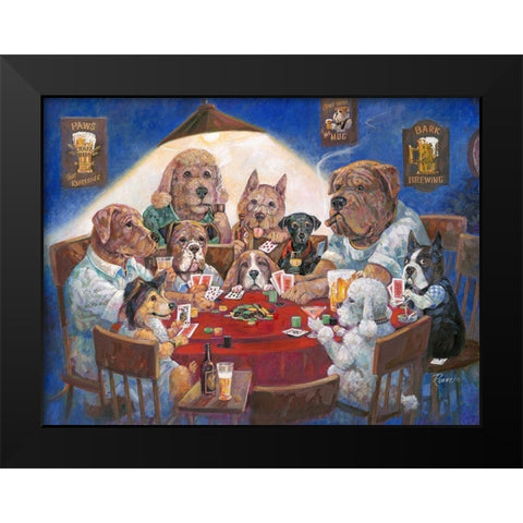 Poker Dogs Black Modern Wood Framed Art Print by Manning, Ruane